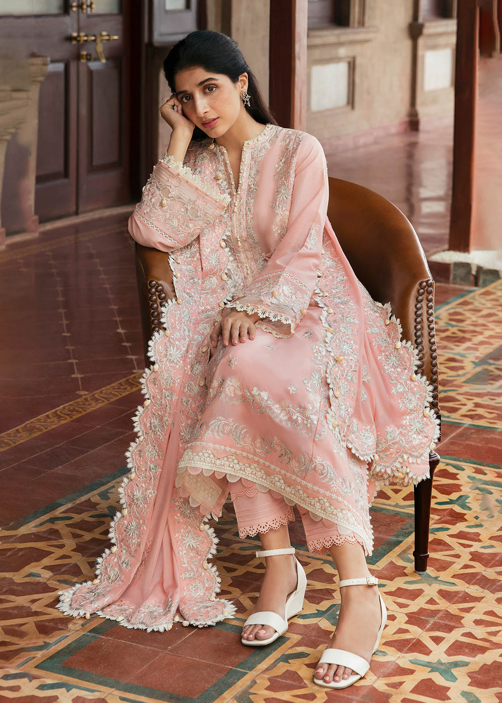 Buy Now Pink Peach Luxury Lawn Suit | Zaha | Festive Lawn '23 | ELA - ZF23-06 Online in USA, UK, Canada & Worldwide at Empress Clothing.