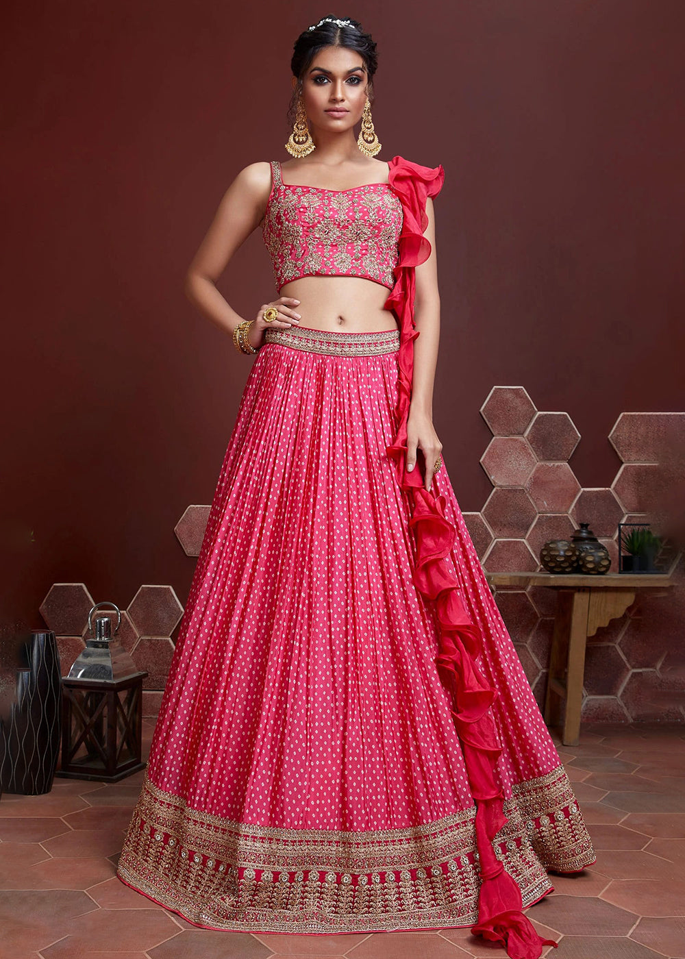 Buy Now Pink Silk Embroidered Festive Party Wear Lehenga Choli Online in USA, UK, Canada, France, Italy, Germany, Australia, UAE & Worldwide at Empress Clothing
