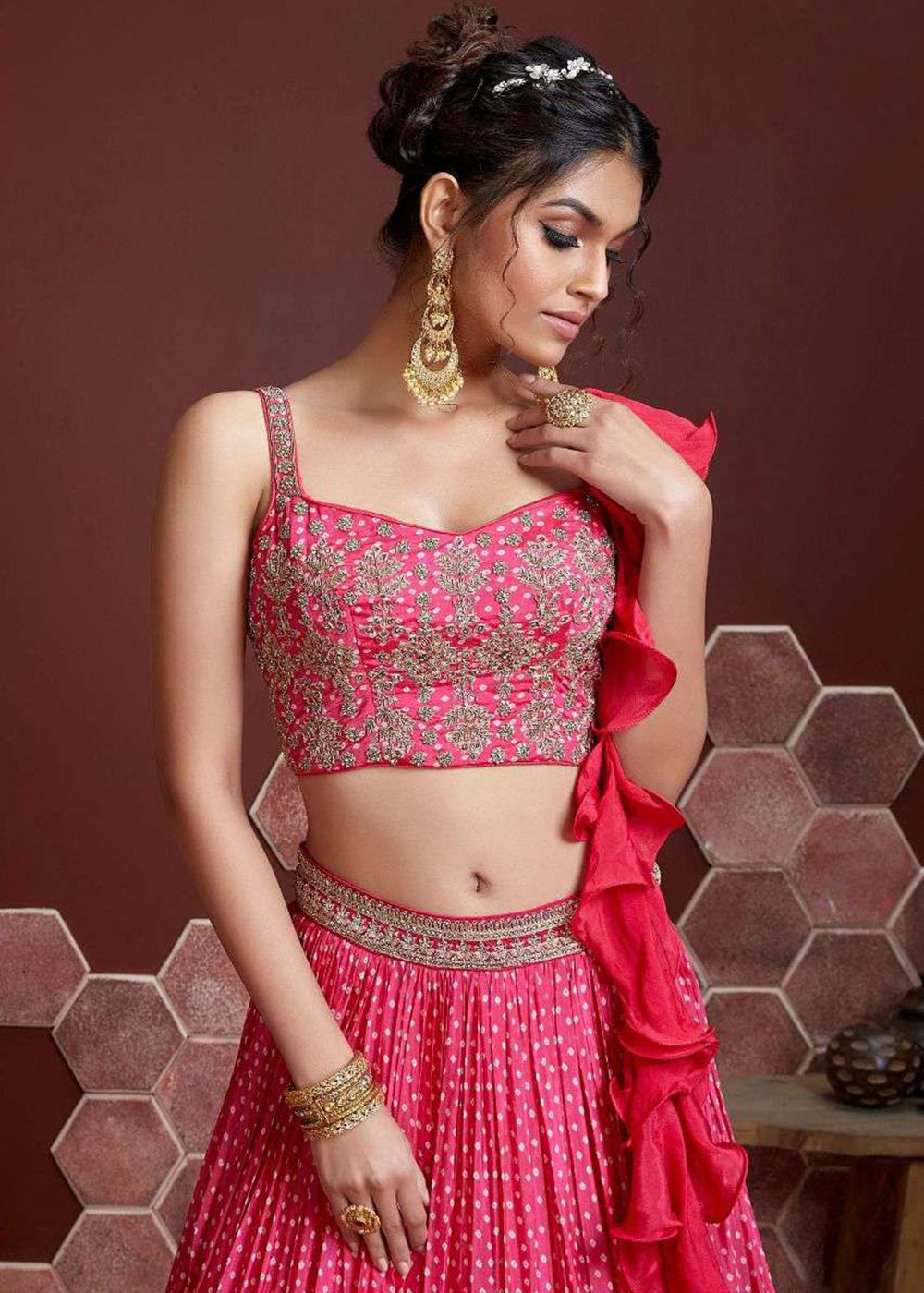 Buy Now Pink Silk Embroidered Festive Party Wear Lehenga Choli Online in USA, UK, Canada, France, Italy, Germany, Australia, UAE & Worldwide at Empress Clothing