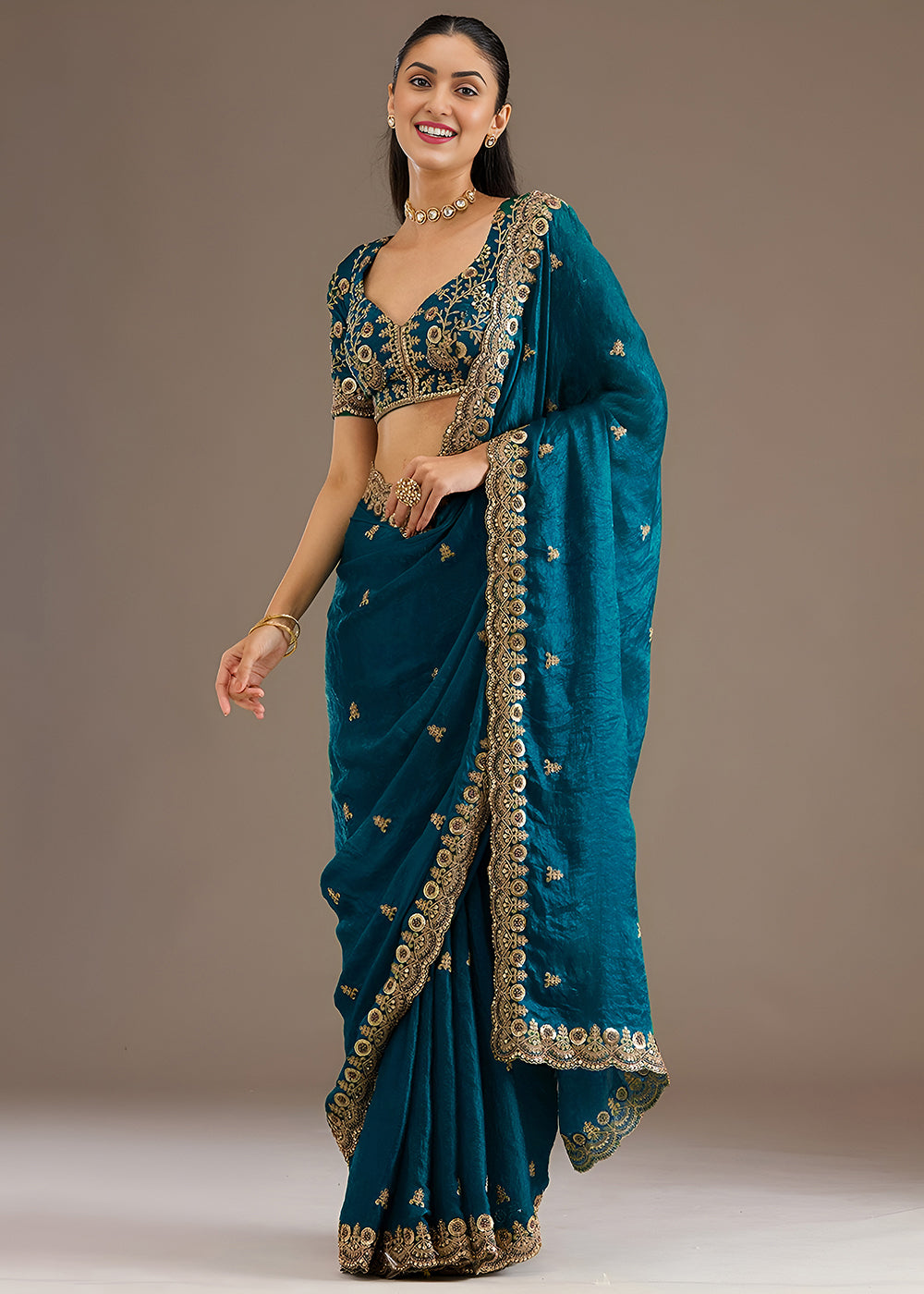 Buy Now Dove Blue Multiple Sequins Embroidered Wedding Saree Online in US, UK, Canada, France, Germany, Denmark, Netherland, Sweden, UAE & Worldwide at Empress.