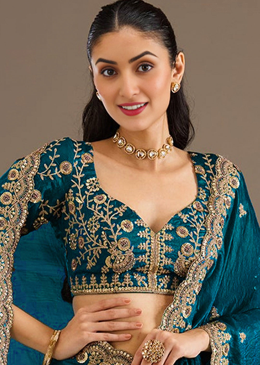 Buy Now Dove Blue Multiple Sequins Embroidered Wedding Saree Online in US, UK, Canada, France, Germany, Denmark, Netherland, Sweden, UAE & Worldwide at Empress.