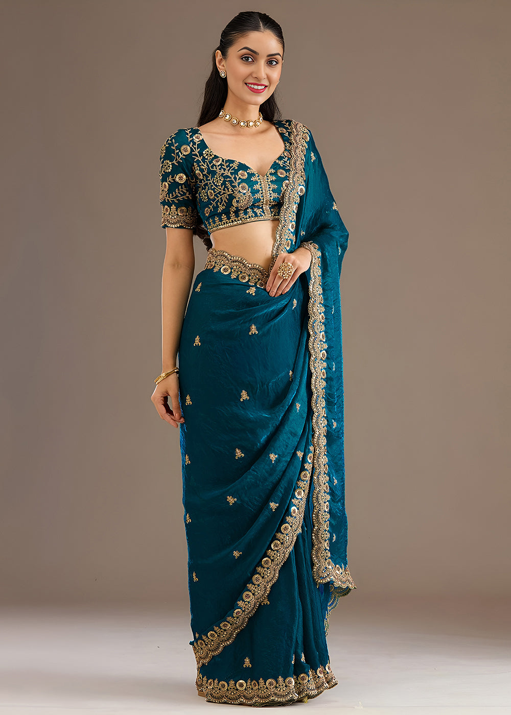 Buy Now Dove Blue Multiple Sequins Embroidered Wedding Saree Online in US, UK, Canada, France, Germany, Denmark, Netherland, Sweden, UAE & Worldwide at Empress.