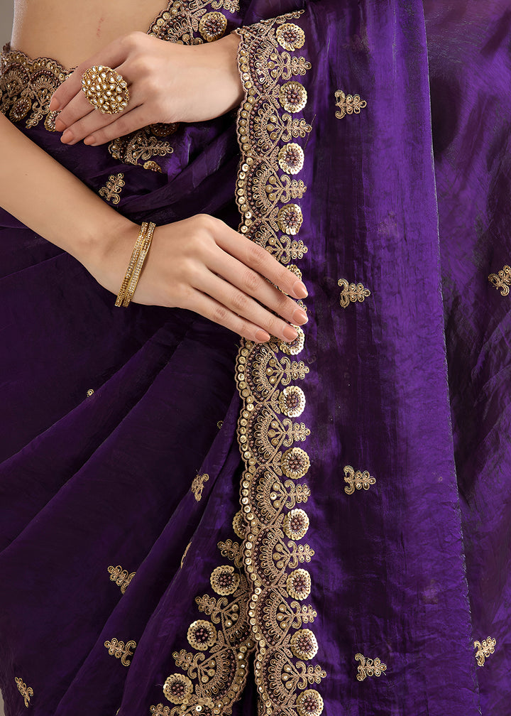 Buy Now Purple Multiple Sequins Embroidered Wedding Saree Online in US, UK, Canada, France, Germany, Denmark, Netherland, Sweden, UAE & Worldwide at Empress.