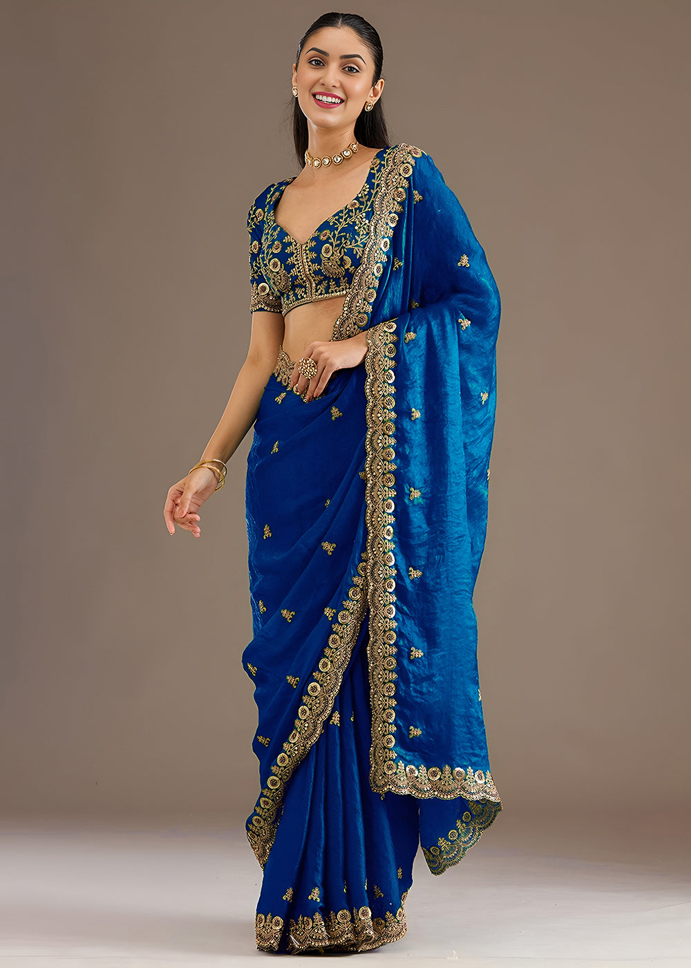 Buy Now Royal Blue Multiple Sequins Embroidered Wedding Saree Online in US, UK, Canada, France, Germany, Denmark, Netherland, Sweden, UAE & Worldwide at Empress.