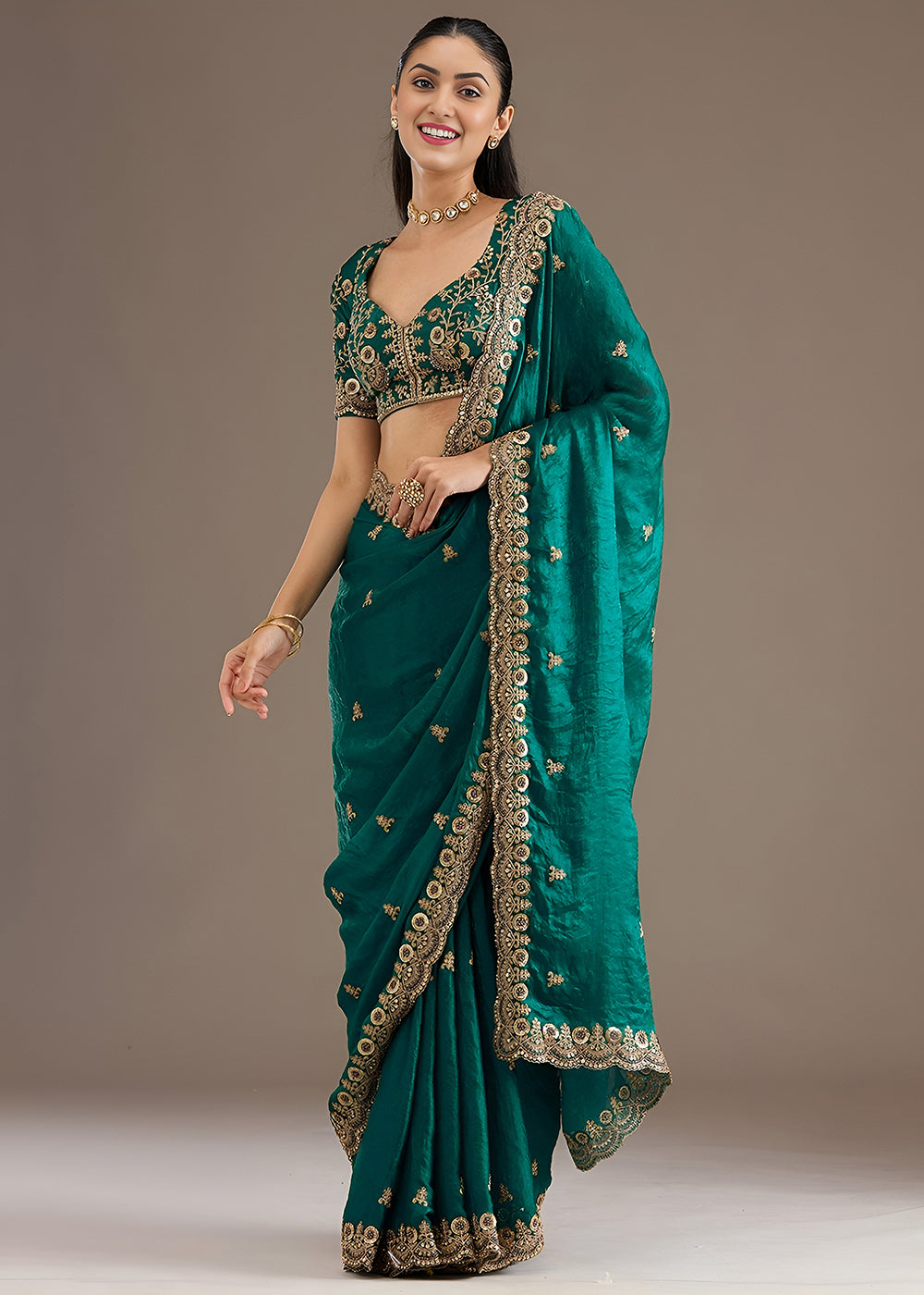 Buy Now Rama Multiple Sequins Embroidered Wedding Saree Online in US, UK, Canada, France, Germany, Denmark, Netherland, Sweden, UAE & Worldwide at Empress.