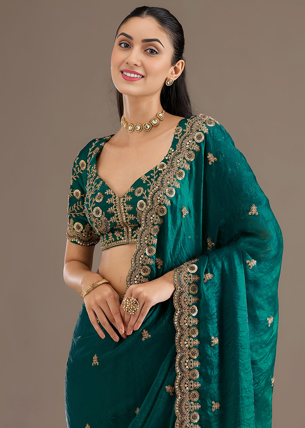 Buy Now Rama Multiple Sequins Embroidered Wedding Saree Online in US, UK, Canada, France, Germany, Denmark, Netherland, Sweden, UAE & Worldwide at Empress.