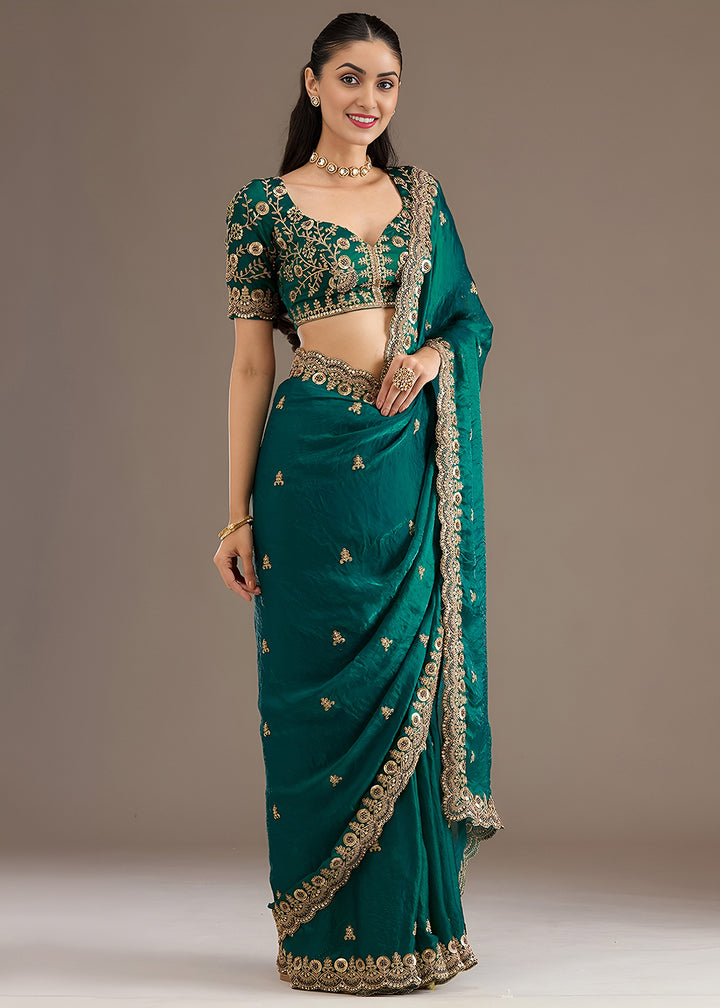 Buy Now Rama Multiple Sequins Embroidered Wedding Saree Online in US, UK, Canada, France, Germany, Denmark, Netherland, Sweden, UAE & Worldwide at Empress.
