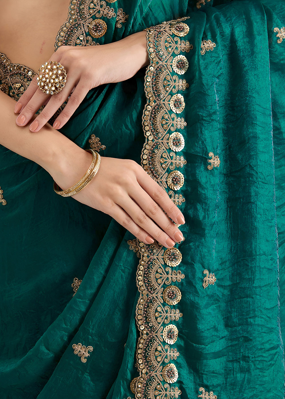 Buy Now Rama Multiple Sequins Embroidered Wedding Saree Online in US, UK, Canada, France, Germany, Denmark, Netherland, Sweden, UAE & Worldwide at Empress.