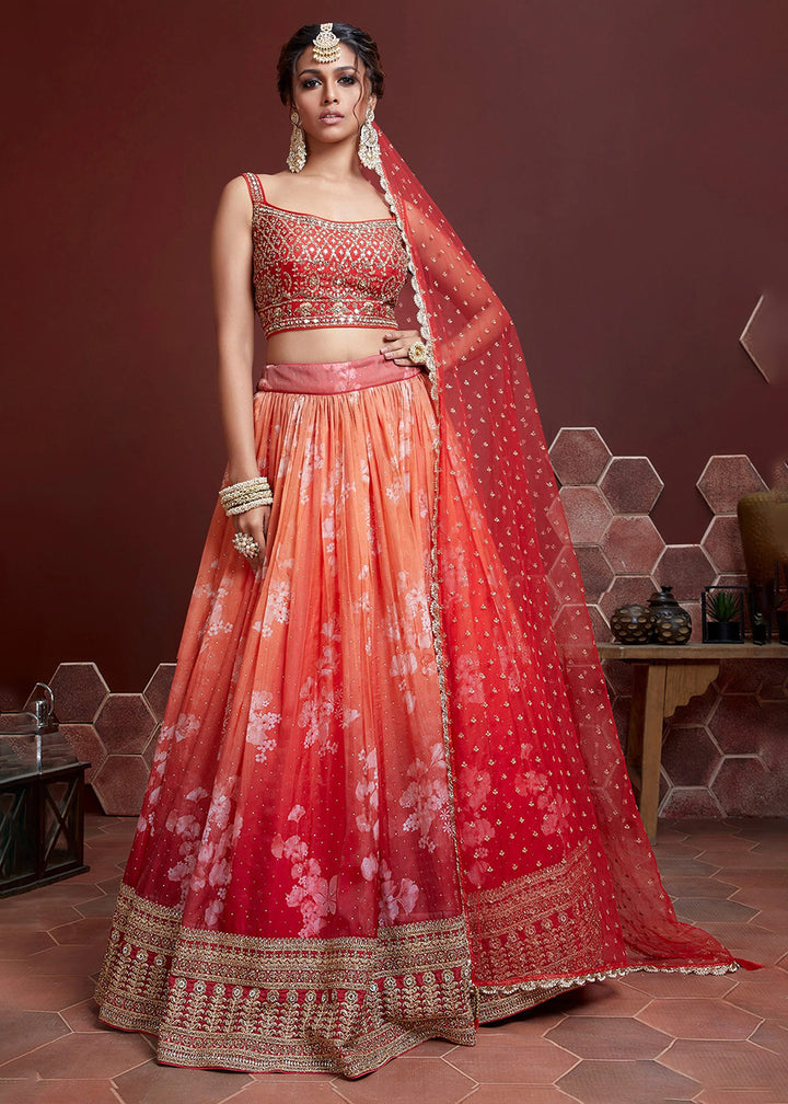 Buy Now Orange Silk Embroidered Festive Party Wear Lehenga Choli Online in USA, UK, Canada, France, Italy, Germany, Australia & Worldwide at Empress Clothing.