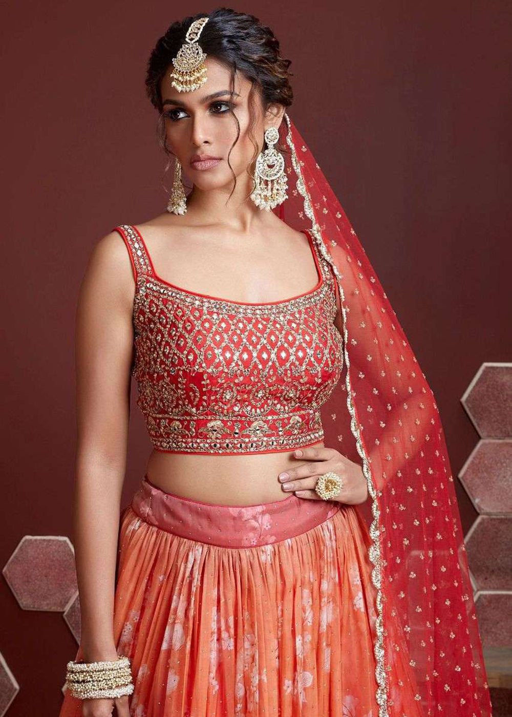 Buy Now Orange Silk Embroidered Festive Party Wear Lehenga Choli Online in USA, UK, Canada, France, Italy, Germany, Australia & Worldwide at Empress Clothing.