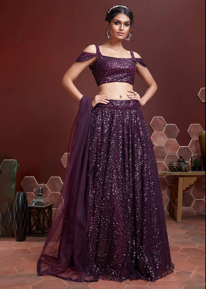 Buy Now Purple Net Embroidered Festive Party Wear Lehenga Choli Online in USA, UK, Canada, France, Italy, Germany, Australia & Worldwide at Empress Clothing.