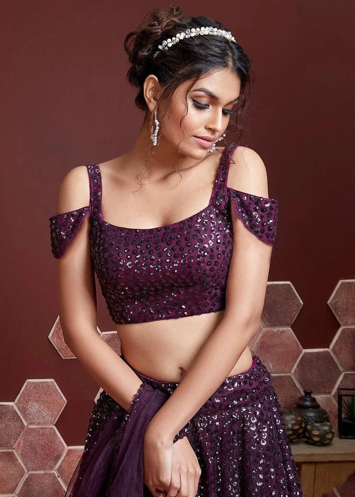 Buy Now Purple Net Embroidered Festive Party Wear Lehenga Choli Online in USA, UK, Canada, France, Italy, Germany, Australia & Worldwide at Empress Clothing.