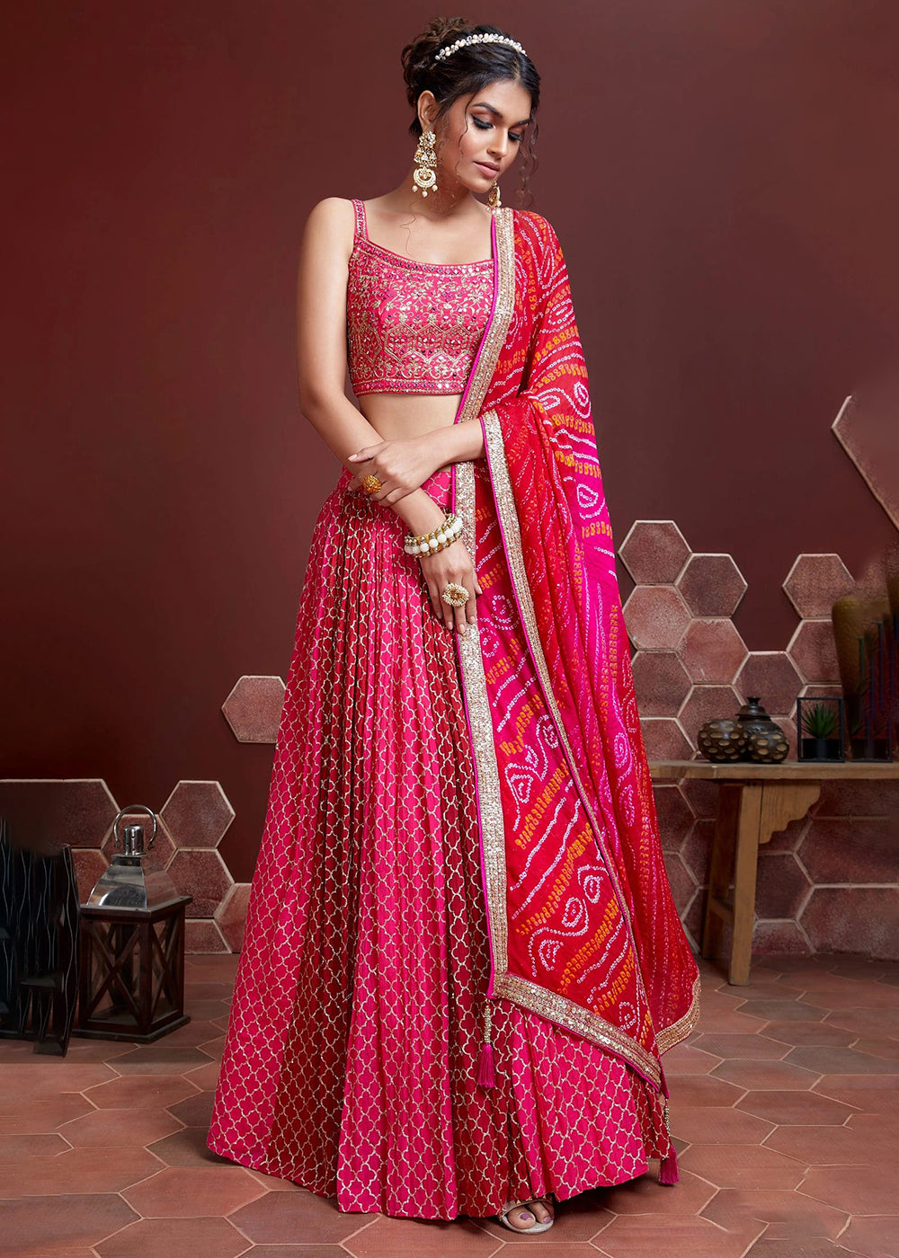 Buy Now Hot Pink Silk Embroidered Festive Party Wear Lehenga Choli Online in USA, UK, Canada, France, Italy, Germany, Australia & Worldwide at Empress Clothing.