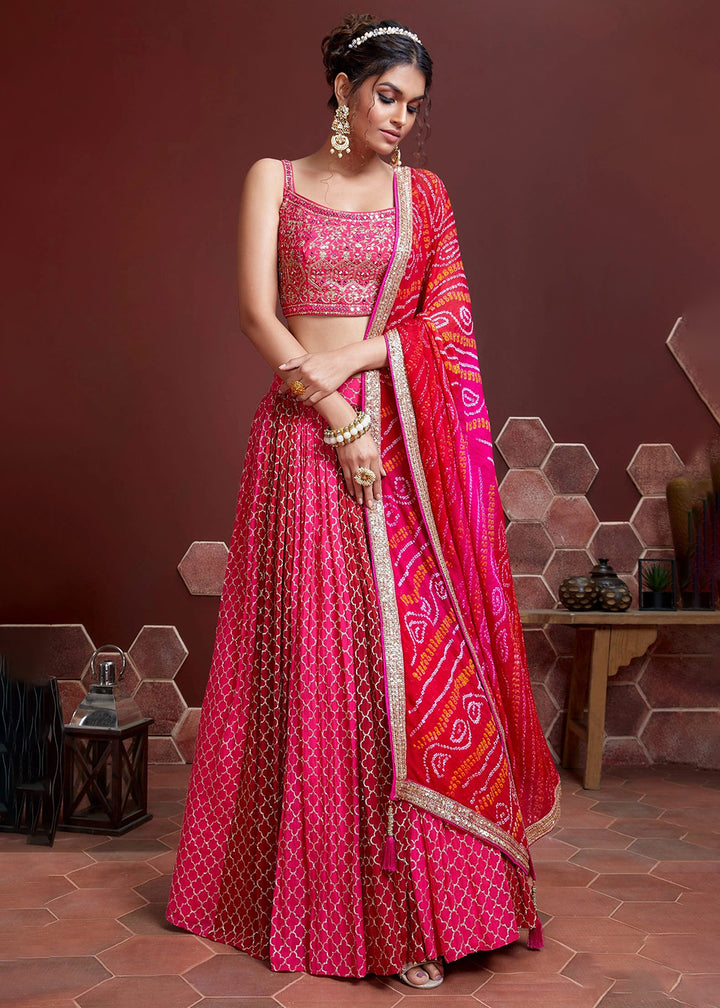 Buy Now Hot Pink Silk Embroidered Festive Party Wear Lehenga Choli Online in USA, UK, Canada, France, Italy, Germany, Australia & Worldwide at Empress Clothing.