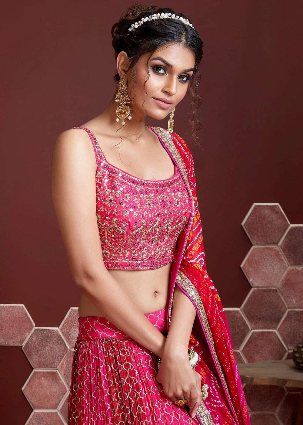 Buy Now Hot Pink Silk Embroidered Festive Party Wear Lehenga Choli Online in USA, UK, Canada, France, Italy, Germany, Australia & Worldwide at Empress Clothing.