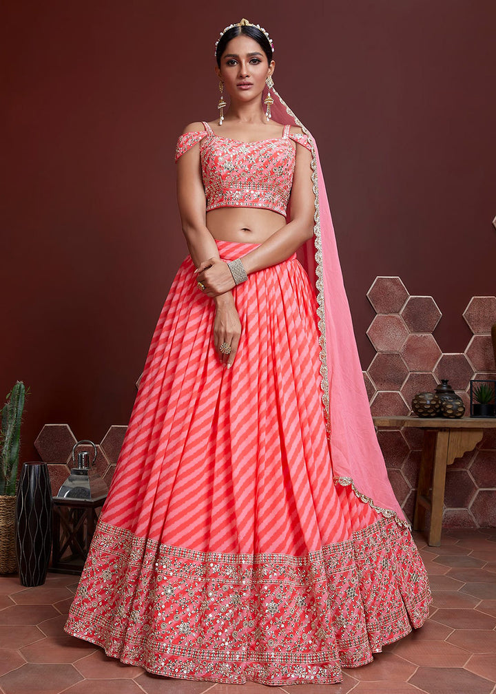 Buy Now Peach Silk Embroidered Festive Party Wear Lehenga Choli Online in USA, UK, Canada, France, Italy, Germany, Australia & Worldwide at Empress Clothing.