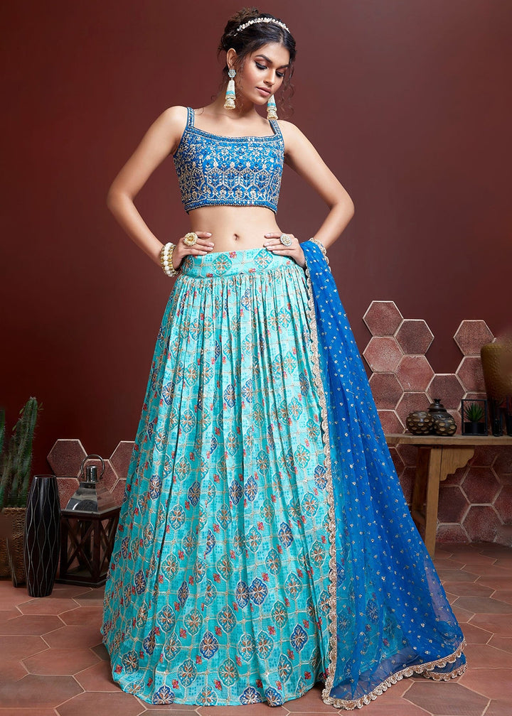 Buy Now Sky Blue Silk Embroidered Festive Party Wear Lehenga Choli Online in USA, UK, Canada, France, Italy, Germany, Australia & Worldwide at Empress Clothing.