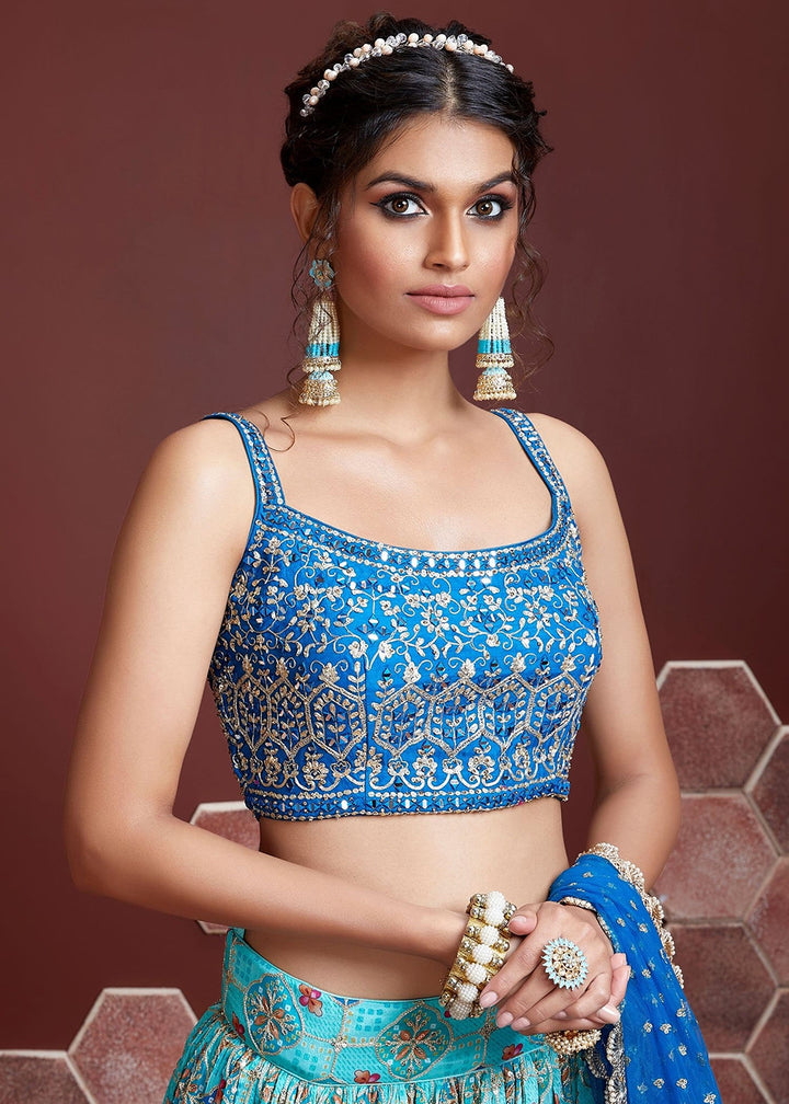 Buy Now Sky Blue Silk Embroidered Festive Party Wear Lehenga Choli Online in USA, UK, Canada, France, Italy, Germany, Australia & Worldwide at Empress Clothing.