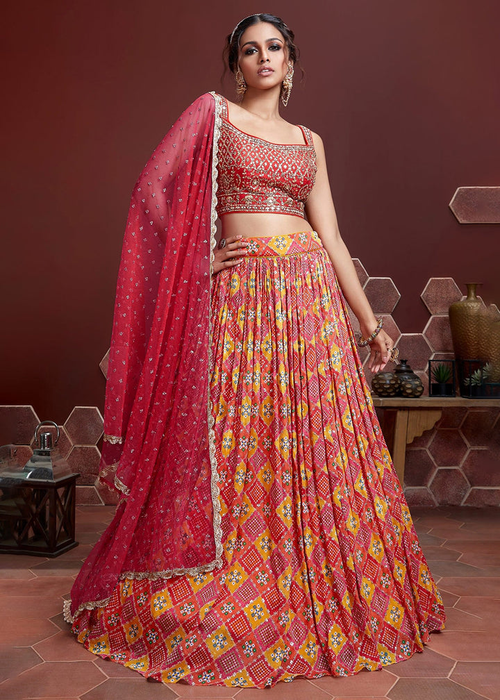 Buy Now Red Silk Embroidered Festive Party Wear Lehenga Choli Online in USA, UK, Canada, France, Italy, Germany, Australia, UAE & Worldwide at Empress Clothing.