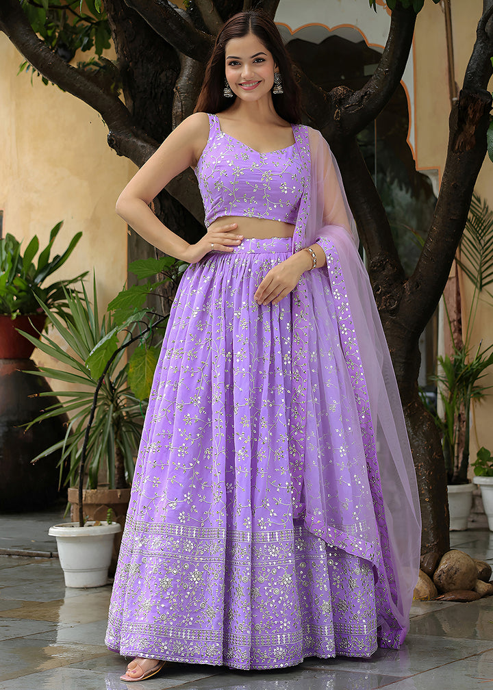 Buy Now Wedding Festive Lavender Embroidered Trendy Lehenga Choli Online in USA, UK, Canada, France, Italy, Germany, Austria, UAE & Worldwide at Empress Clothing.