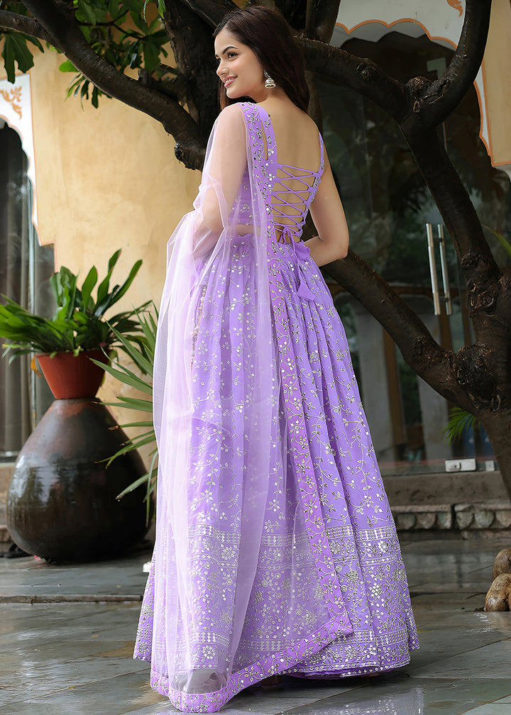 Buy Now Wedding Festive Lavender Embroidered Trendy Lehenga Choli Online in USA, UK, Canada, France, Italy, Germany, Austria, UAE & Worldwide at Empress Clothing.