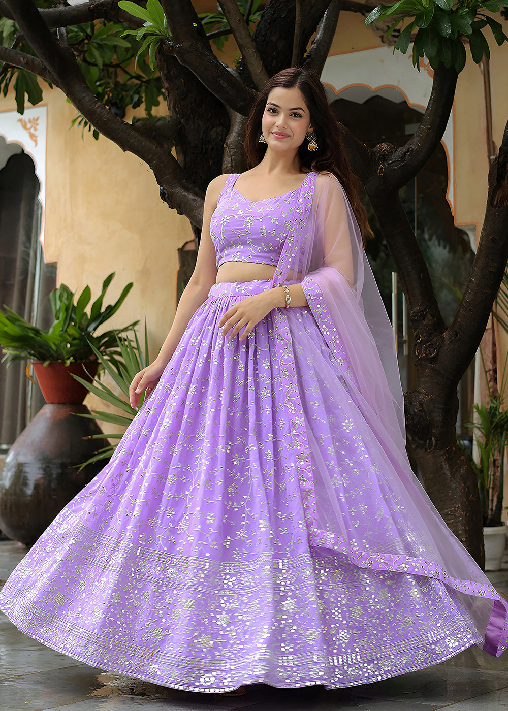 Buy Now Wedding Festive Lavender Embroidered Trendy Lehenga Choli Online in USA, UK, Canada, France, Italy, Germany, Austria, UAE & Worldwide at Empress Clothing.