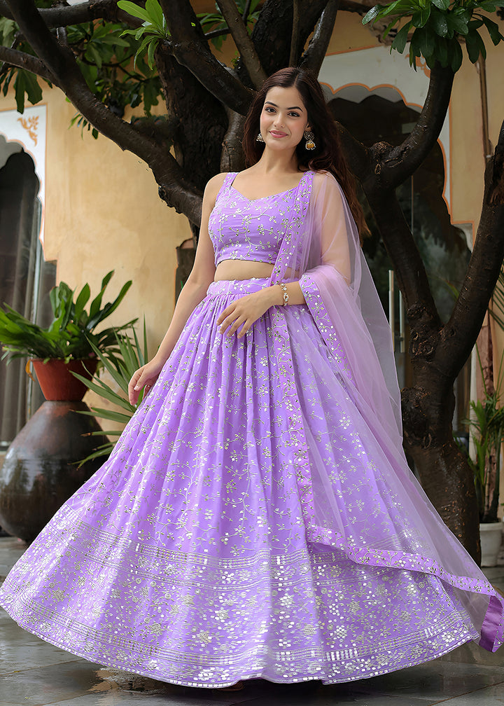 Buy Now Wedding Festive Lavender Embroidered Trendy Lehenga Choli Online in USA, UK, Canada, France, Italy, Germany, Austria, UAE & Worldwide at Empress Clothing.