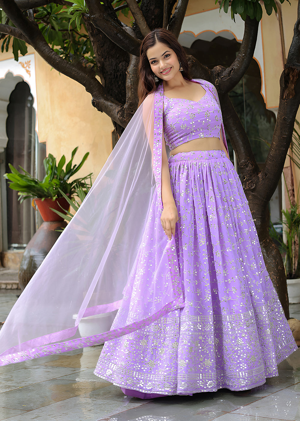 Buy Now Wedding Festive Lavender Embroidered Trendy Lehenga Choli Online in USA, UK, Canada, France, Italy, Germany, Austria, UAE & Worldwide at Empress Clothing.