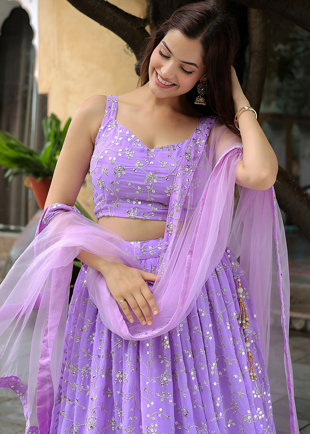 Buy Now Wedding Festive Lavender Embroidered Trendy Lehenga Choli Online in USA, UK, Canada, France, Italy, Germany, Austria, UAE & Worldwide at Empress Clothing.