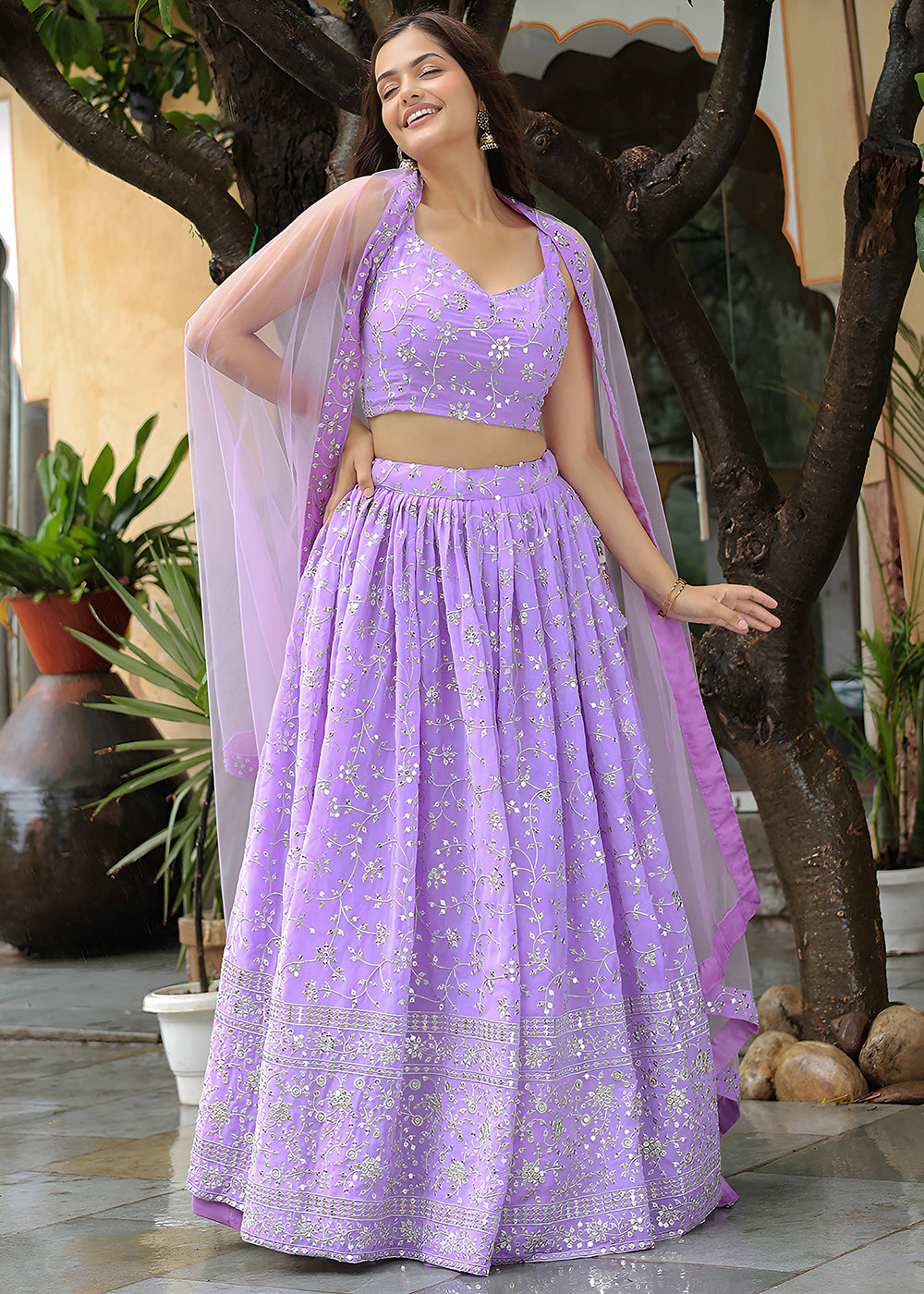 Buy Now Wedding Festive Lavender Embroidered Trendy Lehenga Choli Online in USA, UK, Canada, France, Italy, Germany, Austria, UAE & Worldwide at Empress Clothing.