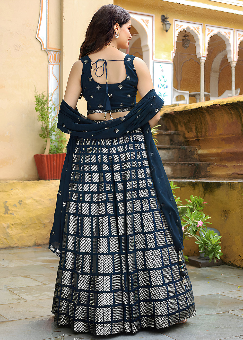 Buy Now Wedding Festive Dark Blue Embroidered Trendy Lehenga Choli Online in USA, UK, Canada, France, Italy, Germany, Austria, UAE & Worldwide at Empress.