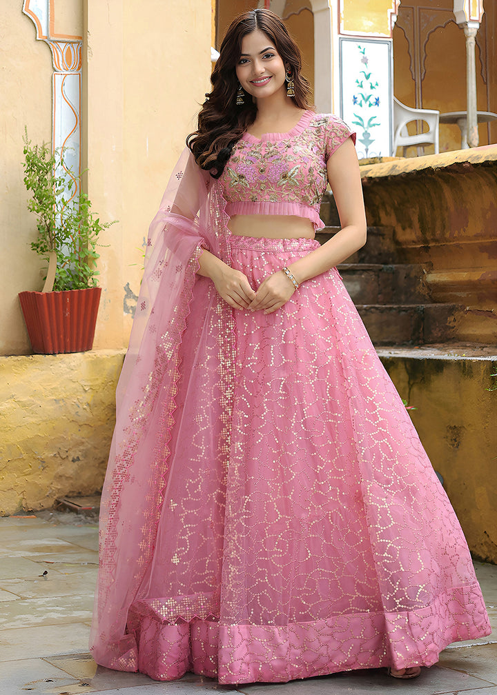 Buy Now Wedding Festive Pink Embroidered Trendy Lehenga Choli Online in USA, UK, Canada, France, Italy, Germany, Austria, UAE, Qatar & Worldwide at Empress.