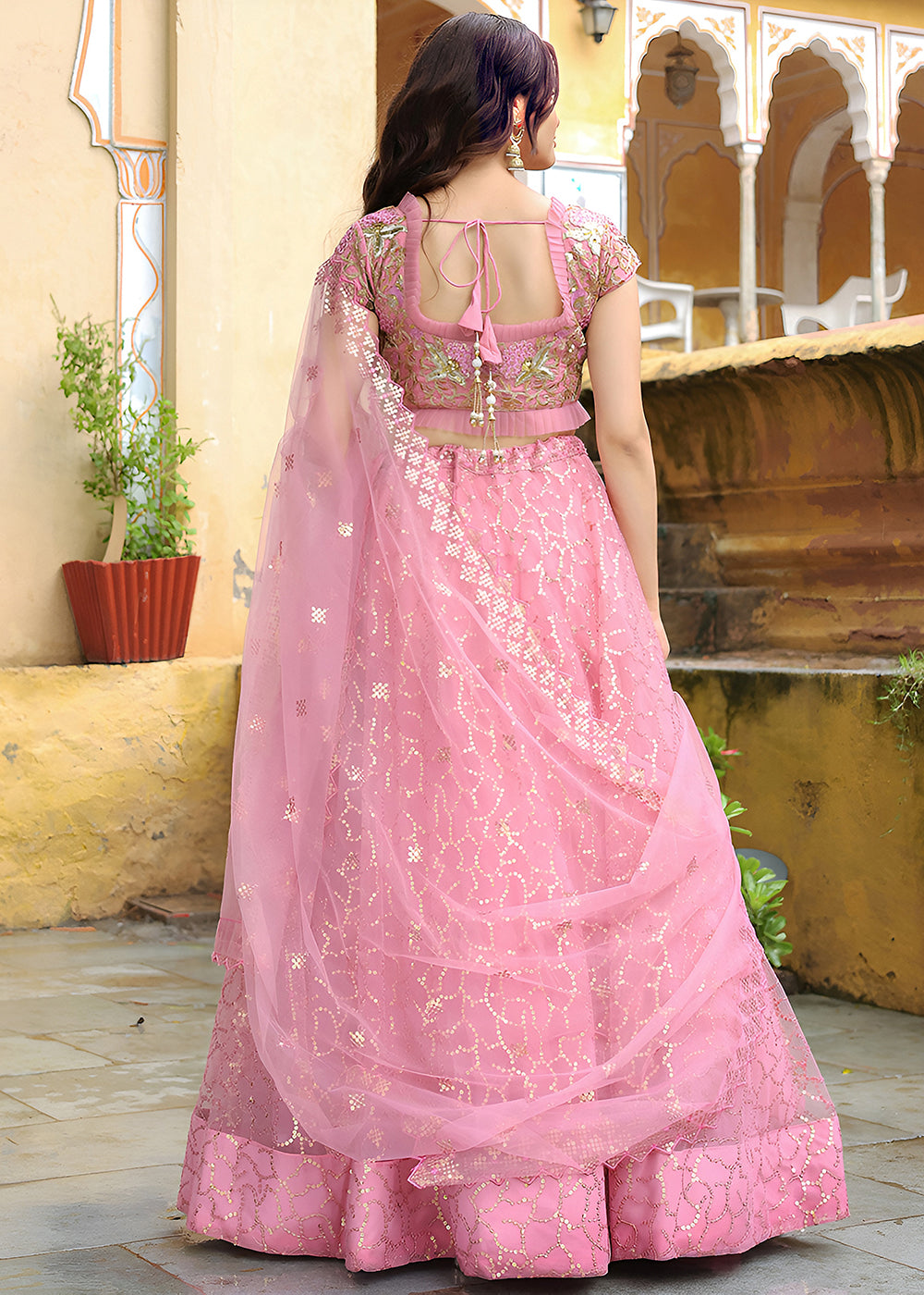 Buy Now Wedding Festive Pink Embroidered Trendy Lehenga Choli Online in USA, UK, Canada, France, Italy, Germany, Austria, UAE, Qatar & Worldwide at Empress.