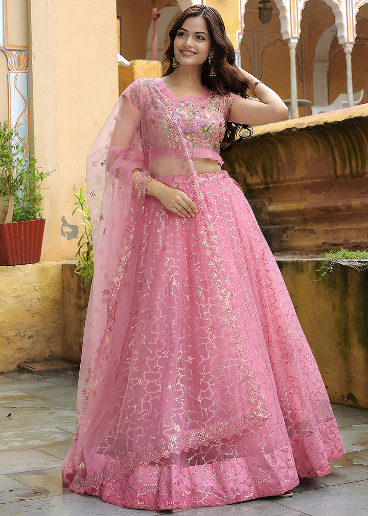 Buy Now Wedding Festive Pink Embroidered Trendy Lehenga Choli Online in USA, UK, Canada, France, Italy, Germany, Austria, UAE, Qatar & Worldwide at Empress.