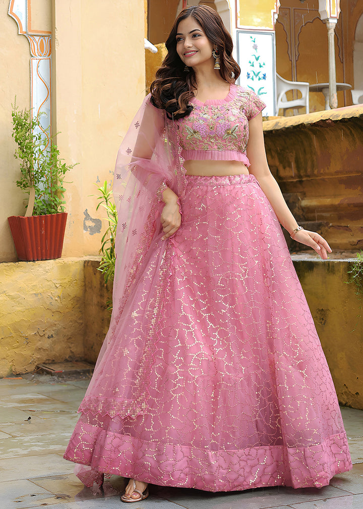 Buy Now Wedding Festive Pink Embroidered Trendy Lehenga Choli Online in USA, UK, Canada, France, Italy, Germany, Austria, UAE, Qatar & Worldwide at Empress.