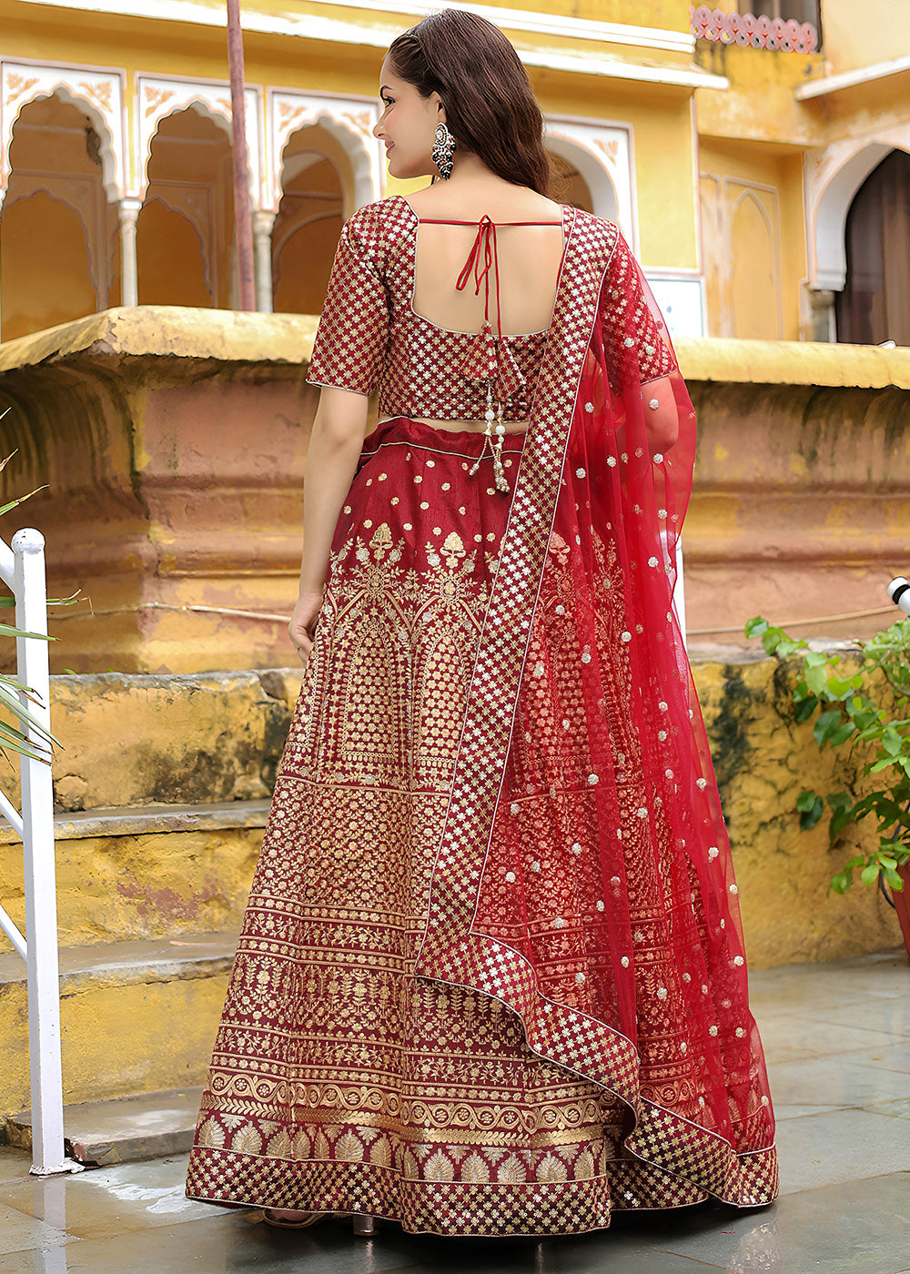 Buy Now Wedding Festive Maroon Embroidered Trendy Lehenga Choli Online in USA, UK, Canada, France, Italy, Germany, Austria, UAE, Qatar & Worldwide at Empress.
