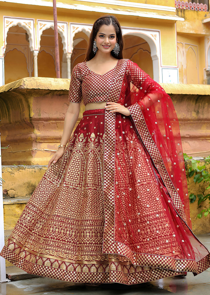 Buy Now Wedding Festive Maroon Embroidered Trendy Lehenga Choli Online in USA, UK, Canada, France, Italy, Germany, Austria, UAE, Qatar & Worldwide at Empress.