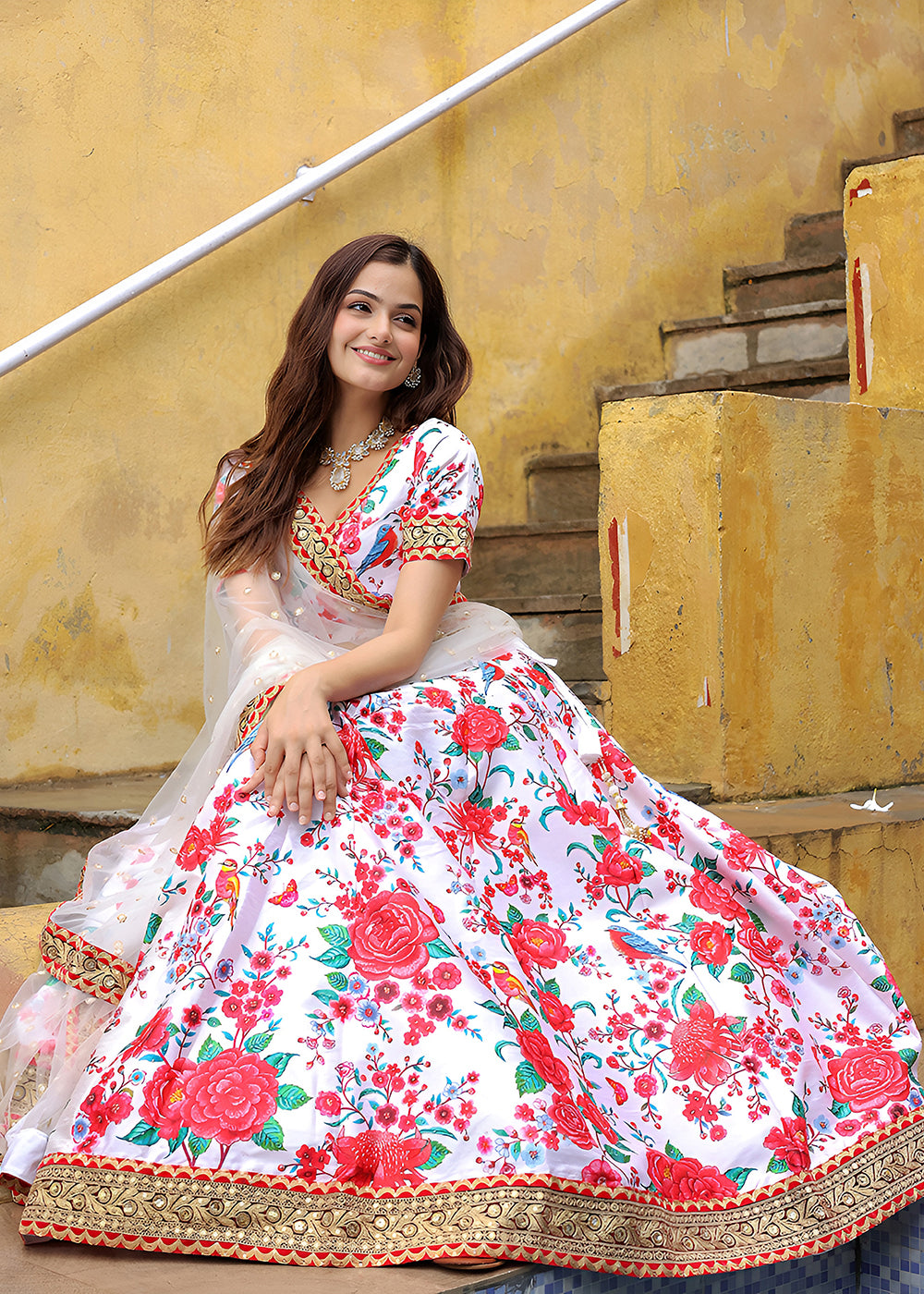 Buy Now Wedding Festive White Embroidered Trendy Lehenga Choli Online in USA, UK, Canada, France, Italy, Germany, Austria, UAE, Qatar & Worldwide at Empress.