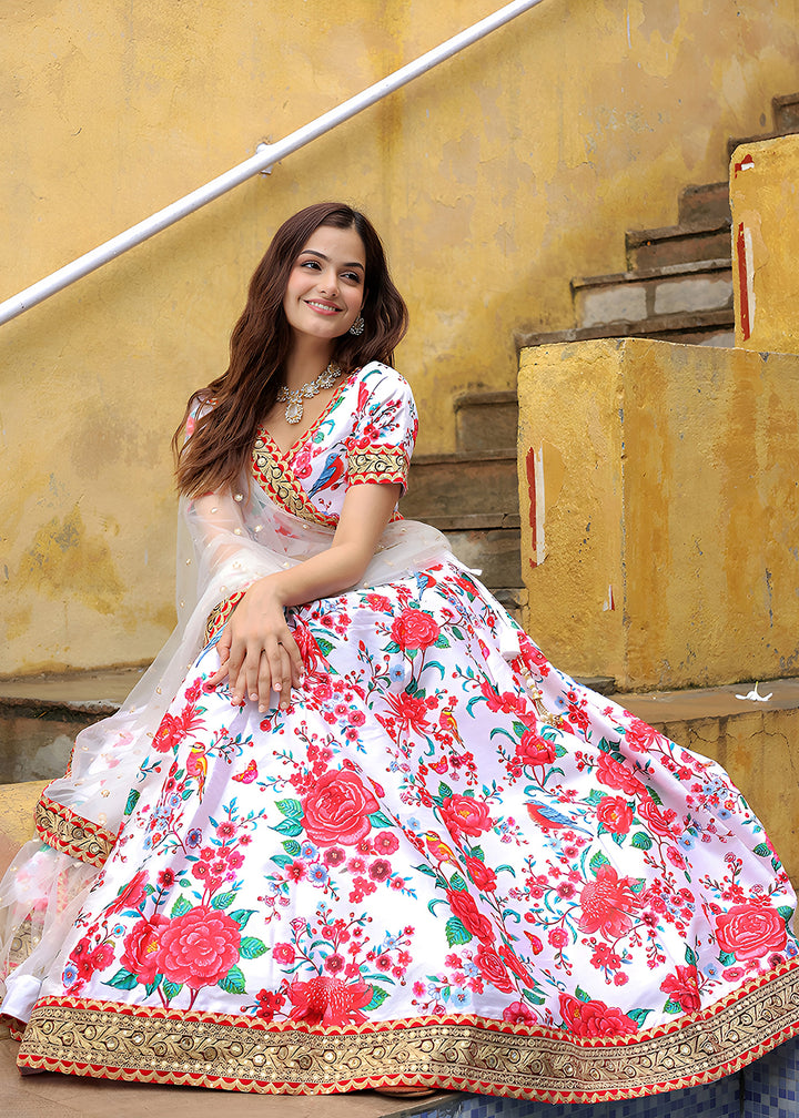 Buy Now Wedding Festive White Embroidered Trendy Lehenga Choli Online in USA, UK, Canada, France, Italy, Germany, Austria, UAE, Qatar & Worldwide at Empress.