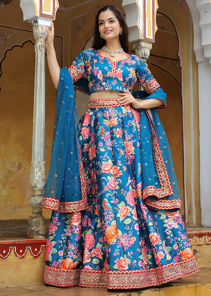 Buy Now Wedding Festive Blue Embroidered Trendy Lehenga Choli Online in USA, UK, Canada, France, Italy, Germany, Austria, UAE, Qatar & Worldwide at Empress.
