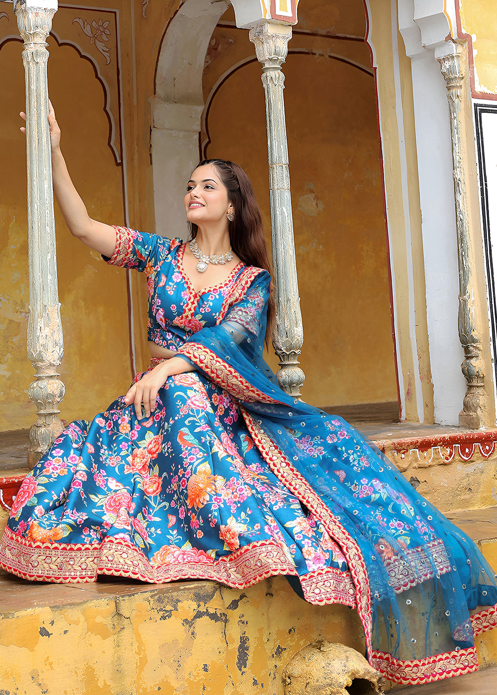 Buy Now Wedding Festive Blue Embroidered Trendy Lehenga Choli Online in USA, UK, Canada, France, Italy, Germany, Austria, UAE, Qatar & Worldwide at Empress.