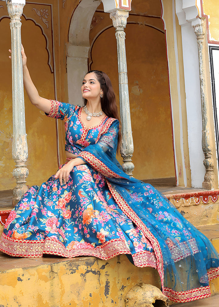 Buy Now Wedding Festive Blue Embroidered Trendy Lehenga Choli Online in USA, UK, Canada, France, Italy, Germany, Austria, UAE, Qatar & Worldwide at Empress.