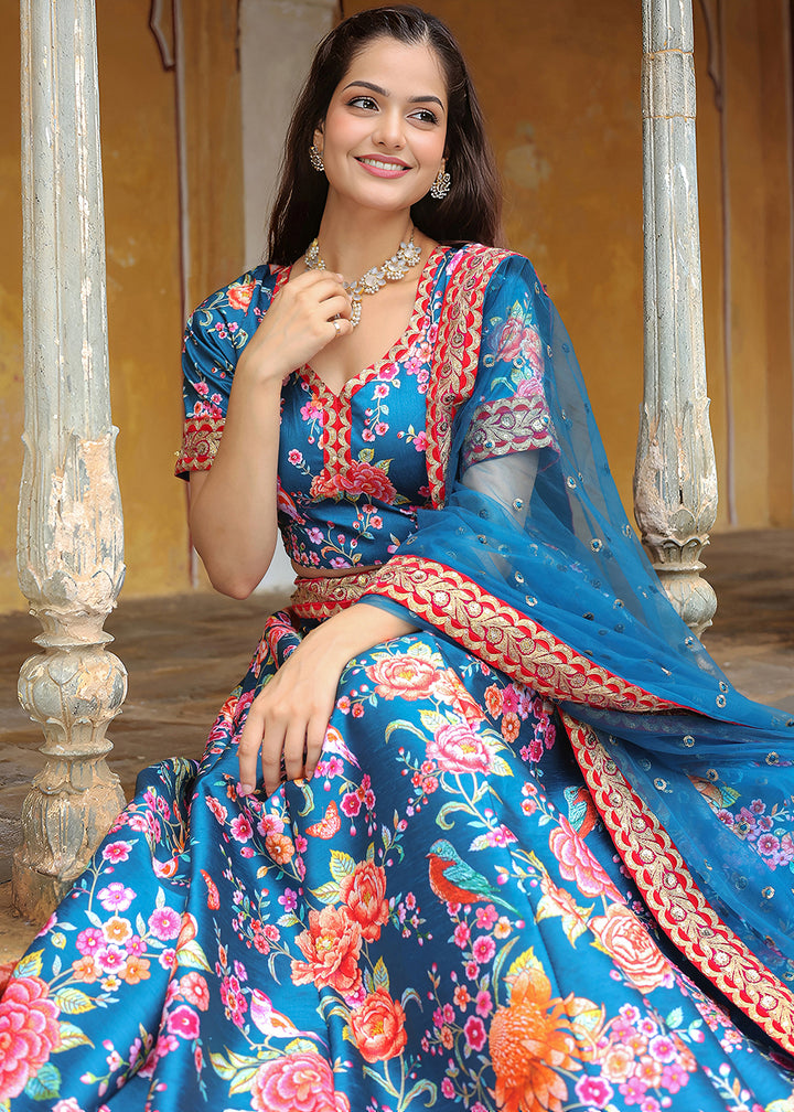 Buy Now Wedding Festive Blue Embroidered Trendy Lehenga Choli Online in USA, UK, Canada, France, Italy, Germany, Austria, UAE, Qatar & Worldwide at Empress.