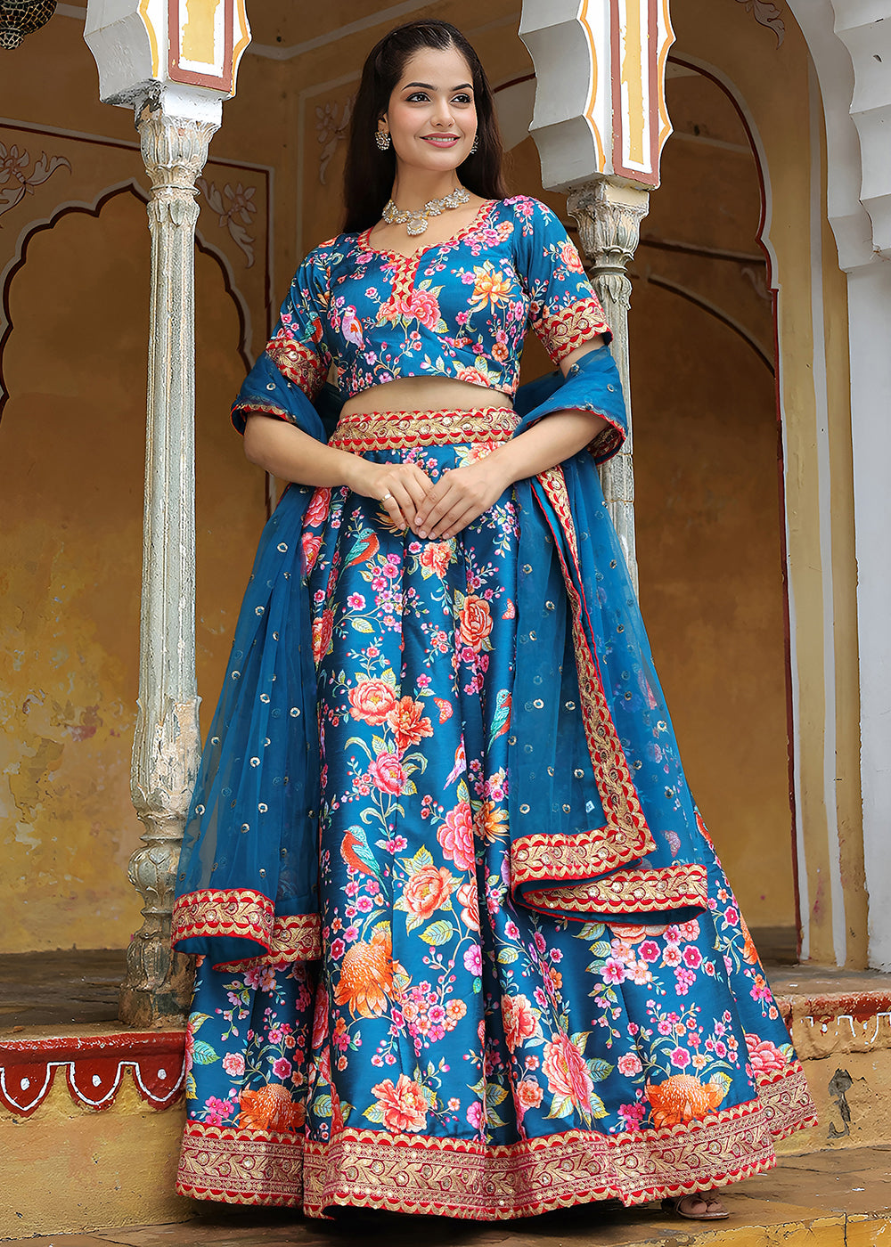 Buy Now Wedding Festive Blue Embroidered Trendy Lehenga Choli Online in USA, UK, Canada, France, Italy, Germany, Austria, UAE, Qatar & Worldwide at Empress.