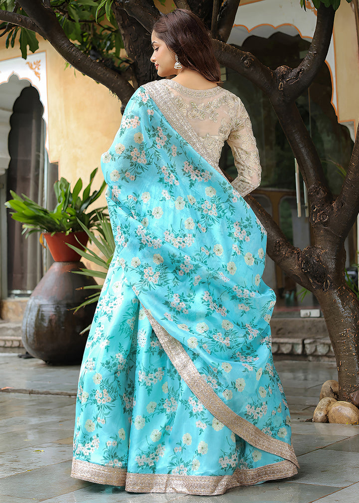 Buy Now Wedding Festive Blue & Beige Embroidered Trendy Lehenga Choli Online in USA, UK, Canada, France, Italy, Germany, Austria, Qatar & Worldwide at Empress.