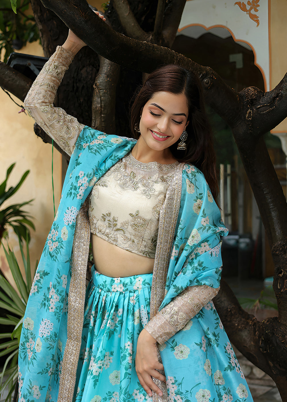 Buy Now Wedding Festive Blue & Beige Embroidered Trendy Lehenga Choli Online in USA, UK, Canada, France, Italy, Germany, Austria, Qatar & Worldwide at Empress.