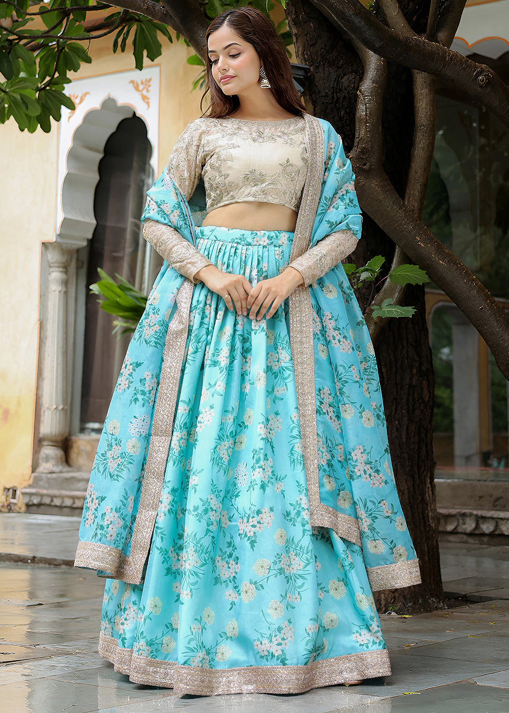 Buy Now Wedding Festive Blue & Beige Embroidered Trendy Lehenga Choli Online in USA, UK, Canada, France, Italy, Germany, Austria, Qatar & Worldwide at Empress.