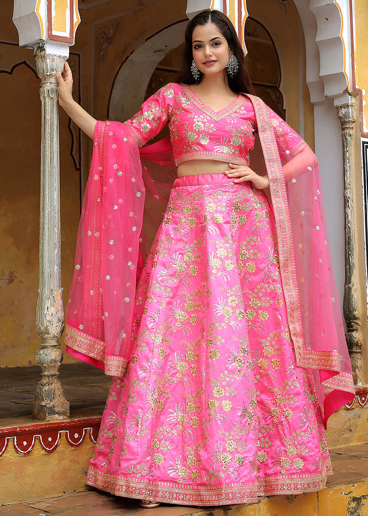 Buy Now Wedding Festive Pink Embroidered Trendy Lehenga Choli Online in USA, UK, Canada, France, Italy, Germany, Austria, Qatar, UAE & Worldwide at Empress.