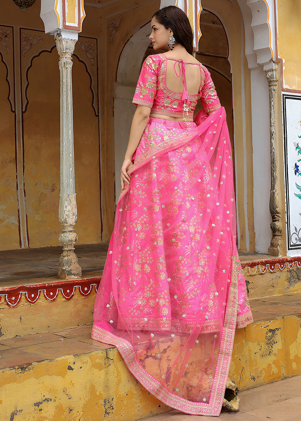 Buy Now Wedding Festive Pink Embroidered Trendy Lehenga Choli Online in USA, UK, Canada, France, Italy, Germany, Austria, Qatar, UAE & Worldwide at Empress.