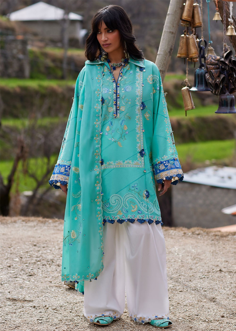 Buy Now Meiti Festive Lawn '26 by Zaha | BÌ YÙN 碧韵 (ZL26-06 A) Online in US, UK, Canada, France, Greece, Germany, Ireland, Sweden, UAE & Worldwide at Empress.